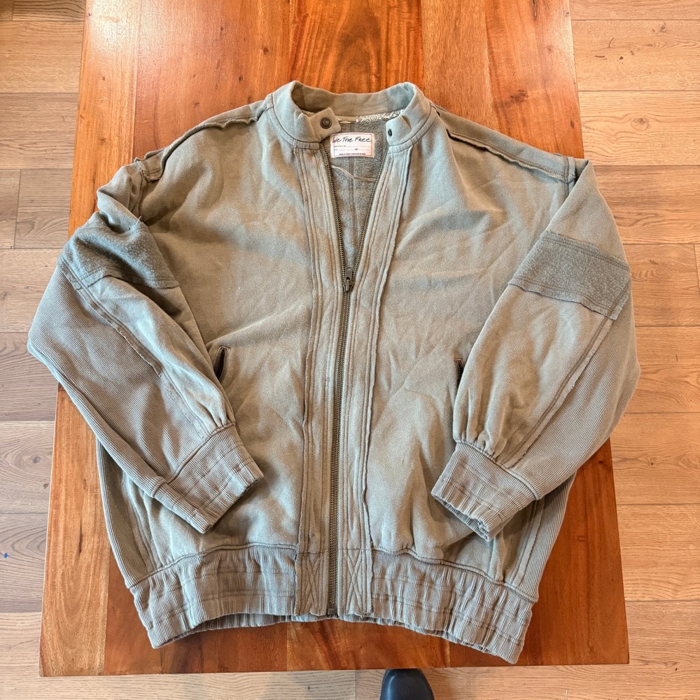 Free People "We the Free" Women's Green Fleece Bomber Jacket Size M